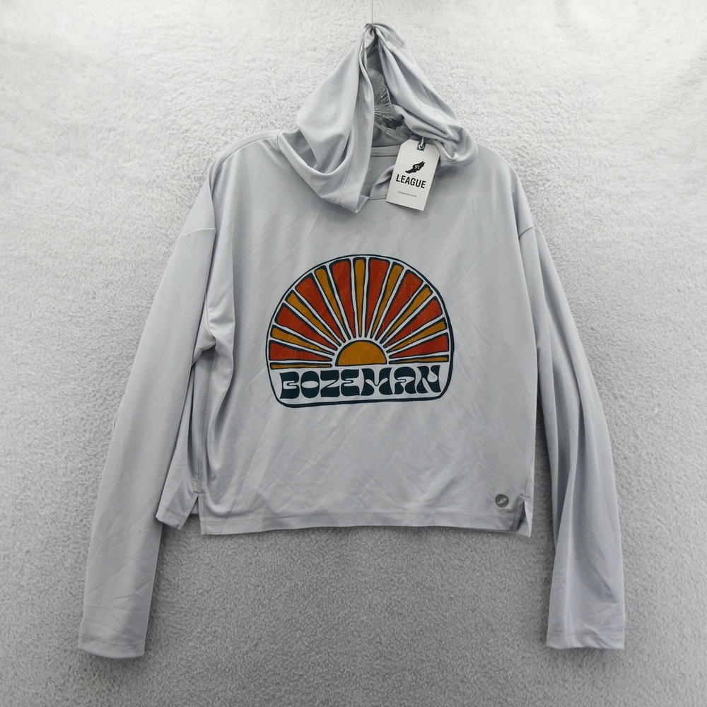 League Hoodie‎ Women Medium Bozeman Grey Sunburst Graphic Recycled Polyester